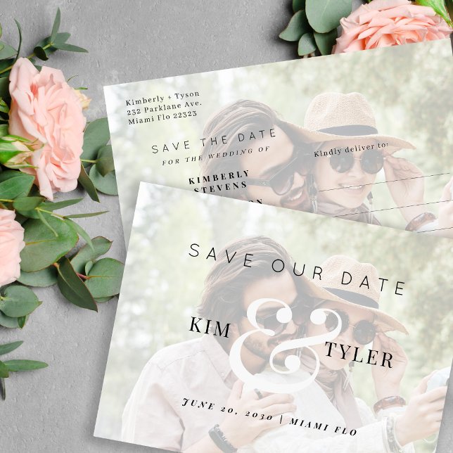 Modern elegant wedding save the date photo announcement postcard (Creator Uploaded)