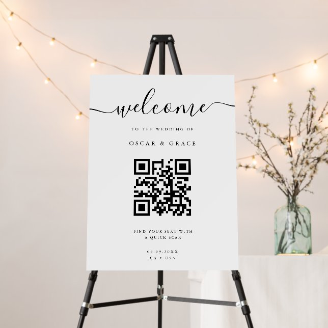 Modern Elegant Wedding Seating Chart QR Code  Foam Board (In Situ (Stand))