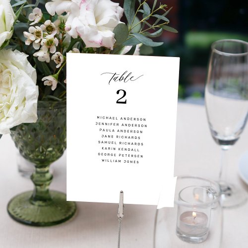 Modern elegant wedding table seating chart card