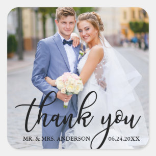 Modern Elegant Wedding Thank You Bride Groom Photo Square Sticker