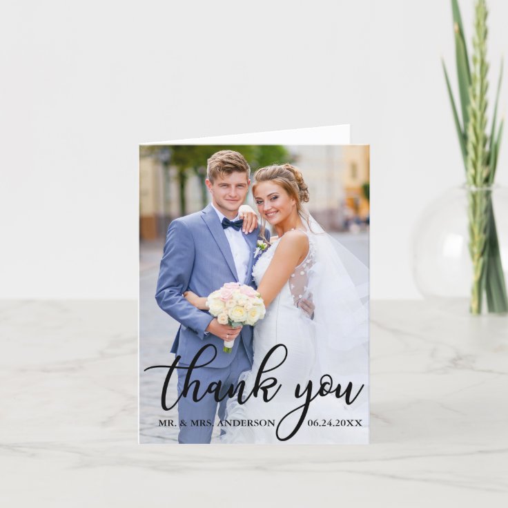 Modern Elegant Wedding Thank You Photo Note | Zazzle