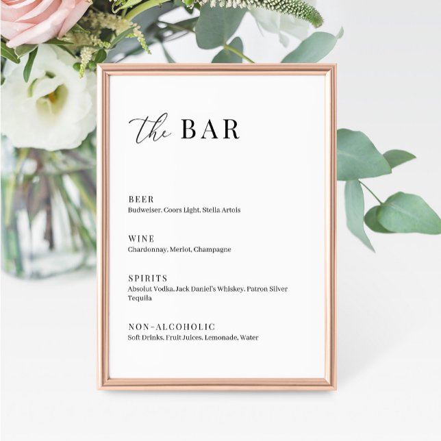 Modern Elegant Wedding The Bar Menu Sign (Creator Uploaded)