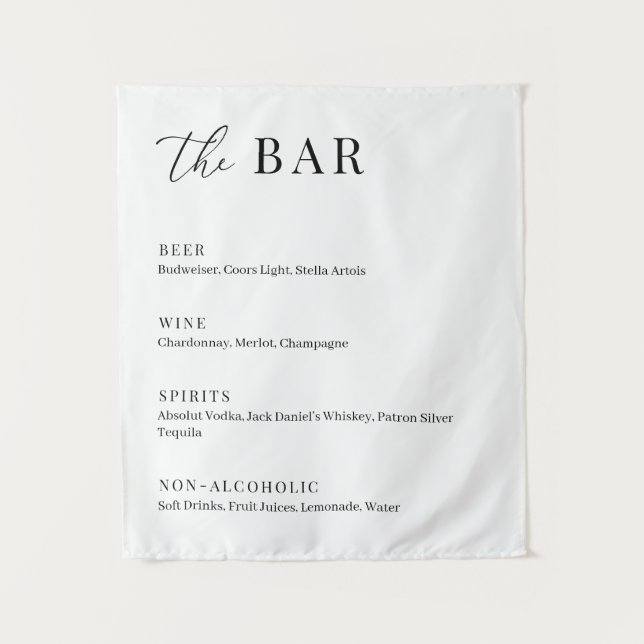 Modern Elegant Wedding The Bar Menu Tapestry (Front)