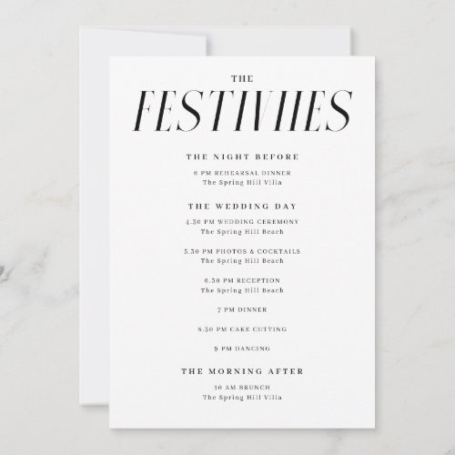 Modern Elegant Wedding Weekend Timeline + Details Invitation