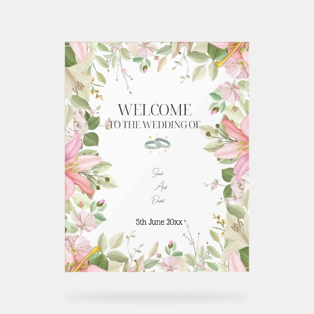 Modern Elegant Wedding  Welcome  Acrylic Sign (Front)
