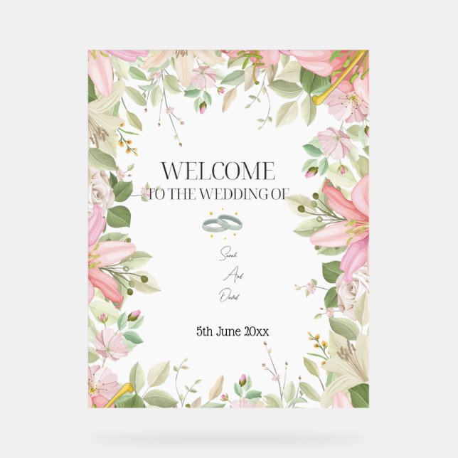 Modern Elegant Wedding  Welcome  Acrylic Sign (Front)