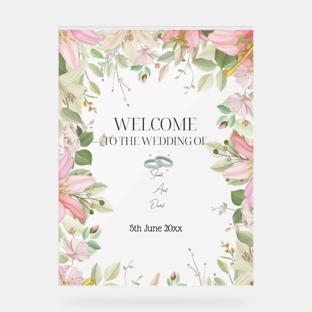 Modern Elegant Wedding  Welcome  Acrylic Sign (Front)