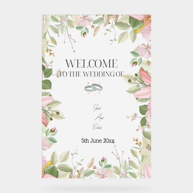 Modern Elegant Wedding  Welcome  Acrylic Sign (Front)
