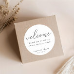 Modern Elegant Wedding Welcome Classic Round Sticker<br><div class="desc">Custom-designed welcome stickers featuring modern elegant black and white design.</div>