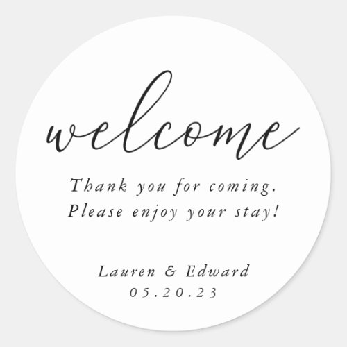 Modern Elegant Wedding Welcome Classic Round Sticker