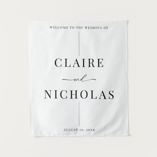 Modern Elegant Wedding Welcome Sign Tapestry (Front)