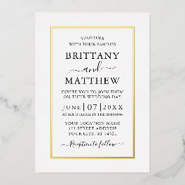 Modern Elegant Wedding White and Gold Foil Invitation