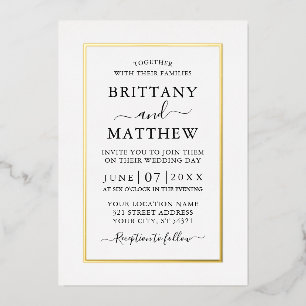 Modern Elegant Wedding White and Gold Foil Invitation