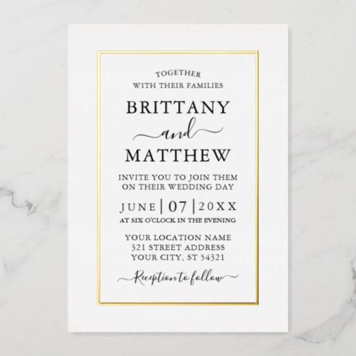 Modern Elegant Wedding White and Gold Foil Invitation