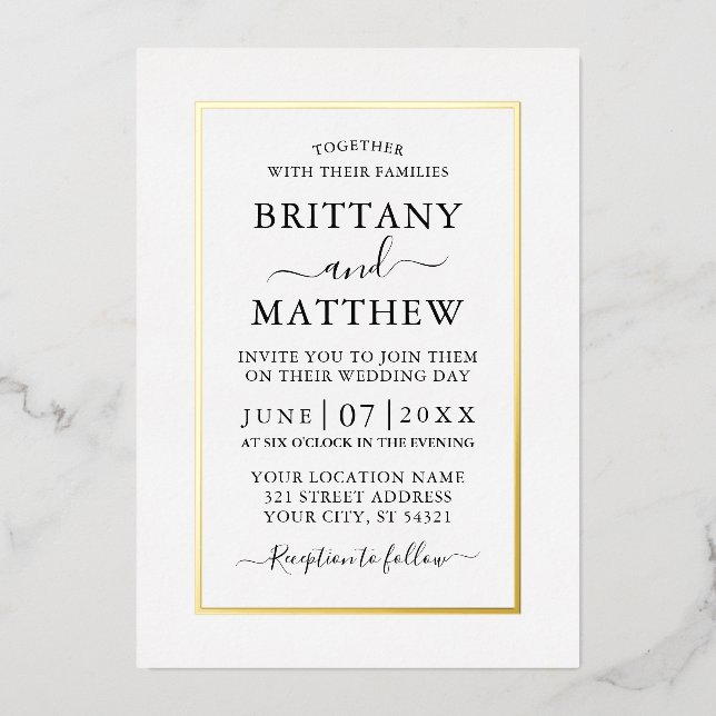 Modern Elegant Wedding White and Gold Foil Invitation (Front)