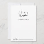 Modern Elegant Wedding Words of Wisdom   Advice Card<br><div class="desc">This modern elegant wedding words of wisdom advice card is perfect for a rustic wedding. The simple and elegant design features classic and fancy script typography in black and white. These cards are perfect for a wedding, bridal shower, baby shower, graduation party & more. Personalize the cards with the names...</div>