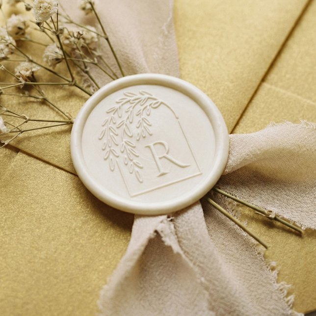 Modern Elegant Weeping Willow Tree Custom Monogram Wax Seal Sticker (Modern Elegant Weeping Willow Tree Custom Monogram Wax Seal Sticker)