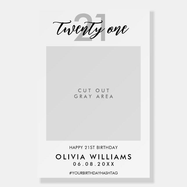 Modern Elegant White 21st Birthday Photo Frame Foam Board (Front)