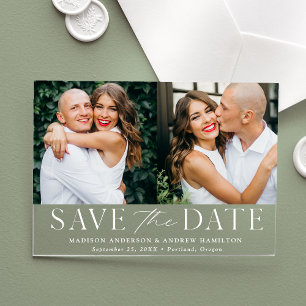 Modern Elegant White 2 Photo Save the Date