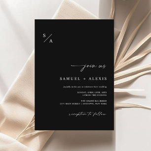 Modern Elegant White and Black Minimalist Wedding Invitation