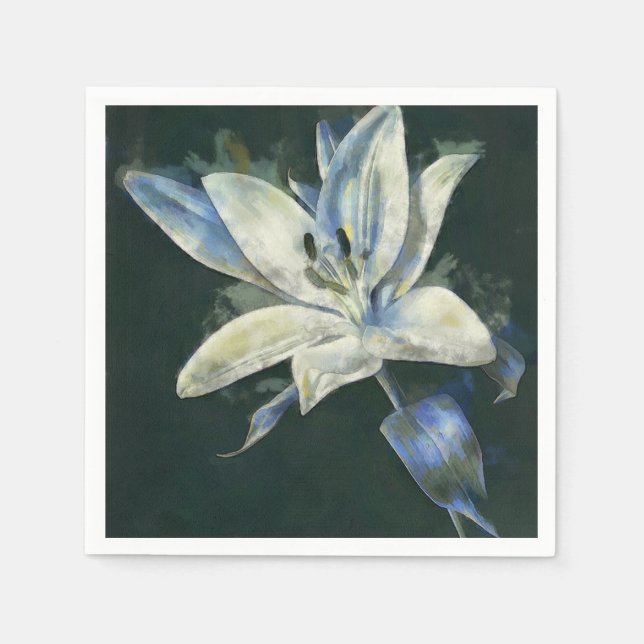 Modern Elegant White and Blue Lily Watercolor Napkins (Front)