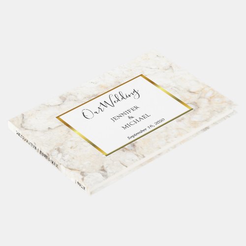 Modern elegant white and gold marble Wedding Guest Book