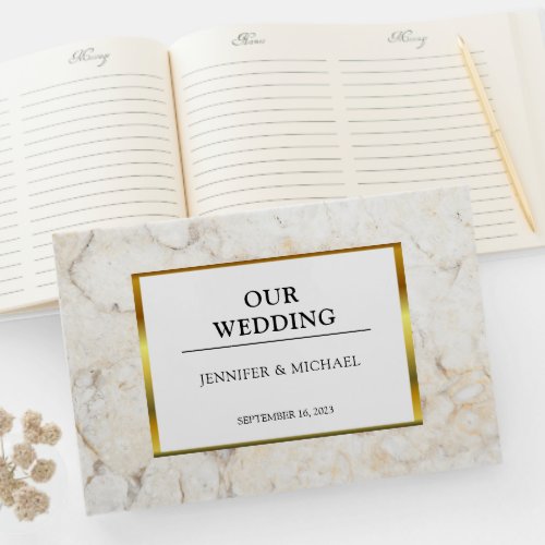 Modern elegant white and gold marble Wedding Guest Book