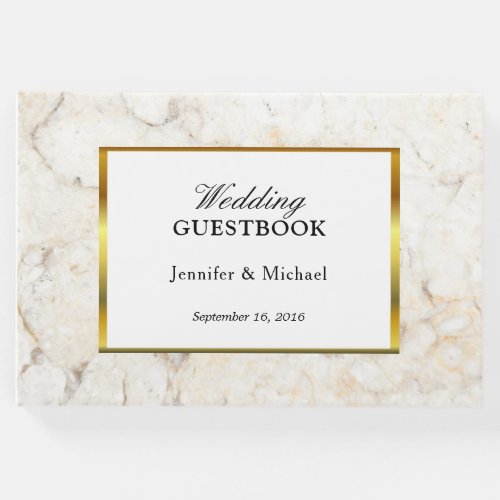 Modern elegant white and gold marble Wedding Guest Book