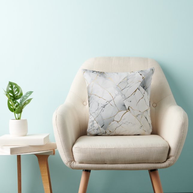 Modern Elegant White and Gold Marbled Throw Pillow (Chair)
