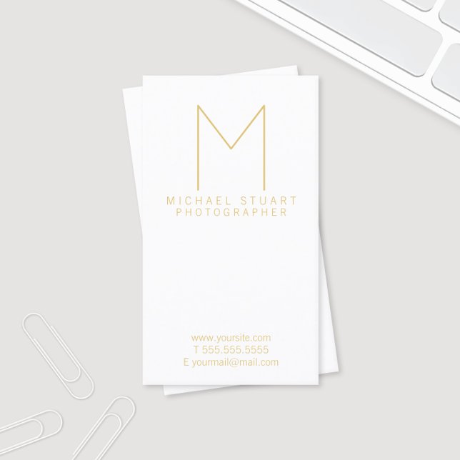 Modern Elegant White and Gold Monogram Business Card