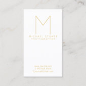 Modern Elegant White and Gold Monogram Business Card (Front)