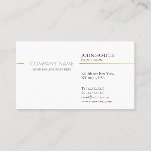 Modern Elegant White and Gold Simple Corporate Business Card