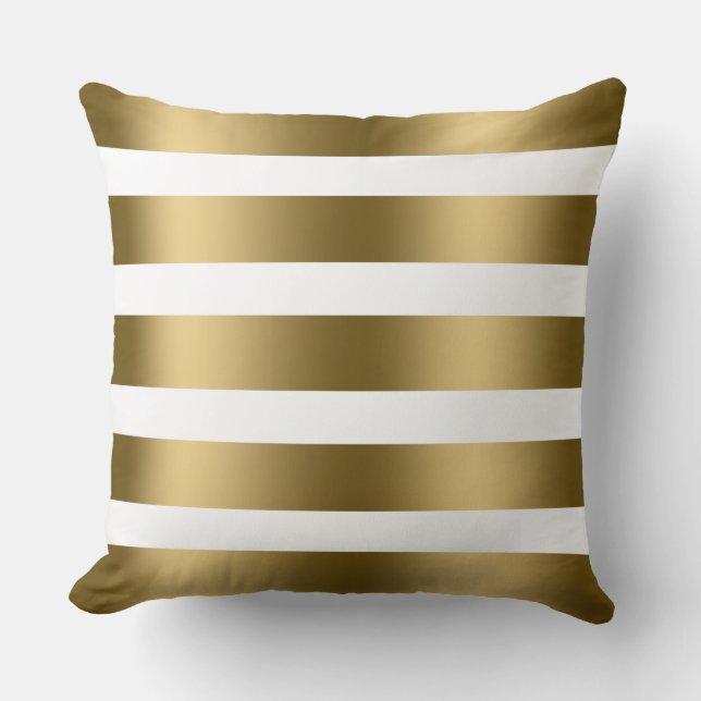 Modern Elegant White And Gold Stripes Throw Pillow (Front)