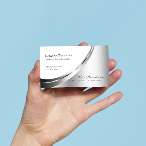 Modern Elegant White and Silver Decor Eye Catching Business Card