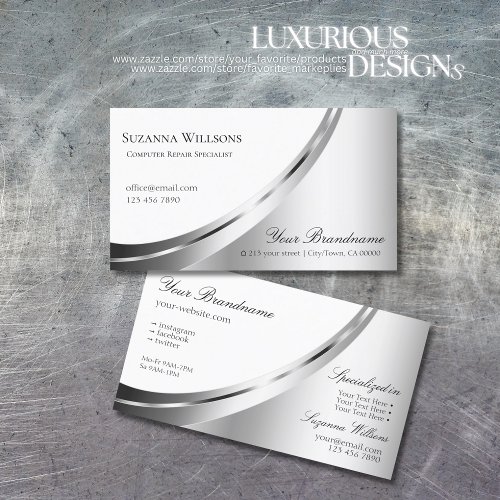 Modern Elegant White and Silver Decor Eye Catching Business Card