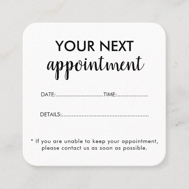 Modern Elegant White Beauty Salon Appointment Card (Front)