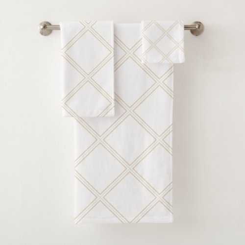 Modern Elegant White  Beige Diamonds Bath Towel Set