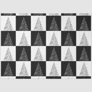 Modern Elegant White Black Christmas Tree Tissue Paper