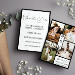 Modern Elegant White Black Four Photo Wedding Save The Date
