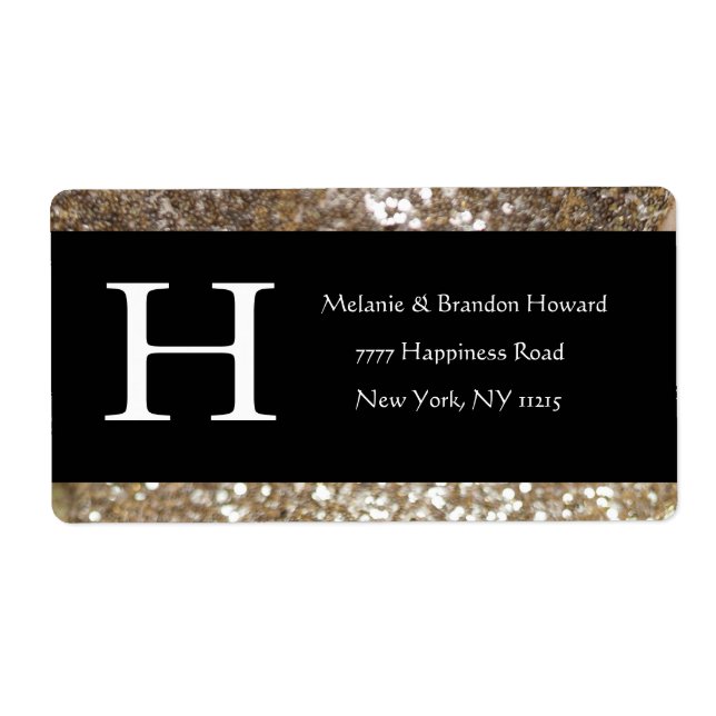 Modern Elegant White Black Gold Monogram Initial Label (Front)