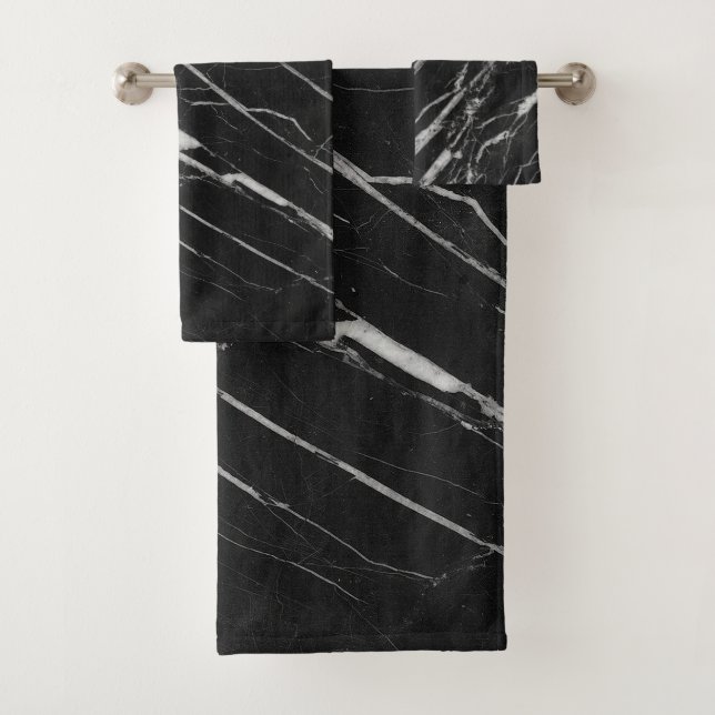 Modern Elegant White & Black Marble Design  Bath Towel Set (Insitu)
