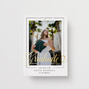 Modern Elegant White & Black Photo Graduation Foil Invitation