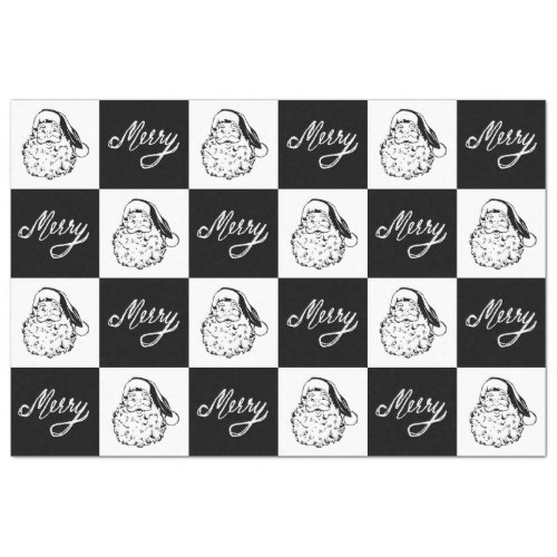 Modern Elegant White Black Santa Merry Christmas Tissue Paper