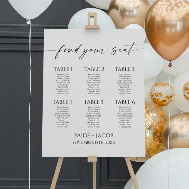 Modern Elegant White Black Wedding Seating Chart Foam Board (Creator Uploaded)