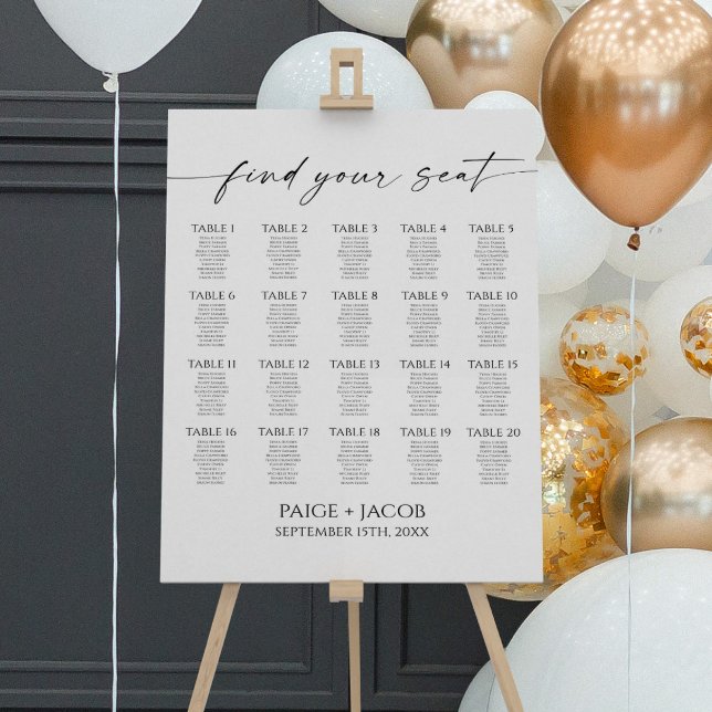 Modern Elegant White Black Wedding Seating Chart Foam Board (Creator Uploaded)
