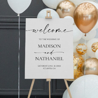 Modern Elegant White Black Wedding Welcome Sign