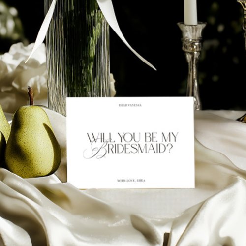 Modern Elegant White Bridesmaid Proposal Card