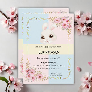 Modern Elegant White Bunny Baby Shower Invitation