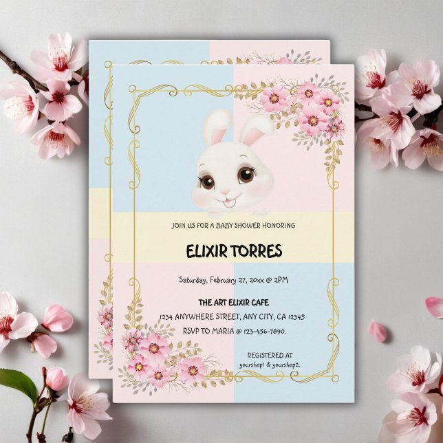 Modern Elegant White Bunny Baby Shower Invitation (Creator Uploaded)
