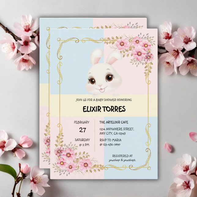Modern Elegant White Bunny Baby Shower Invitation (Creator Uploaded)